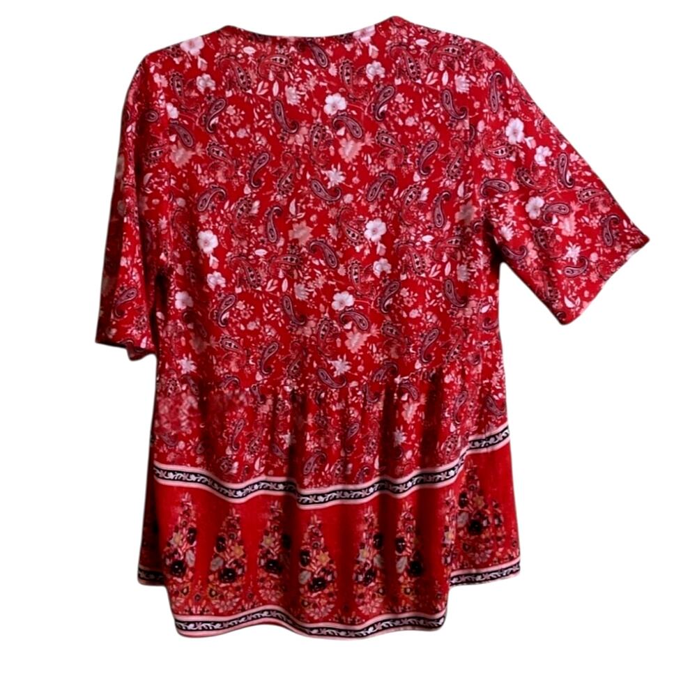 KNOX ROSE Blouse Women's Size S Red Multi-Floral Paisley Print Relaxed Fit Boho - Picture 2 of 9